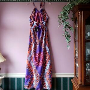 𝅺BO Ho Tribal Floral Maxi Dress or Swim Cover Spaghetti Tie Straps Light Airy